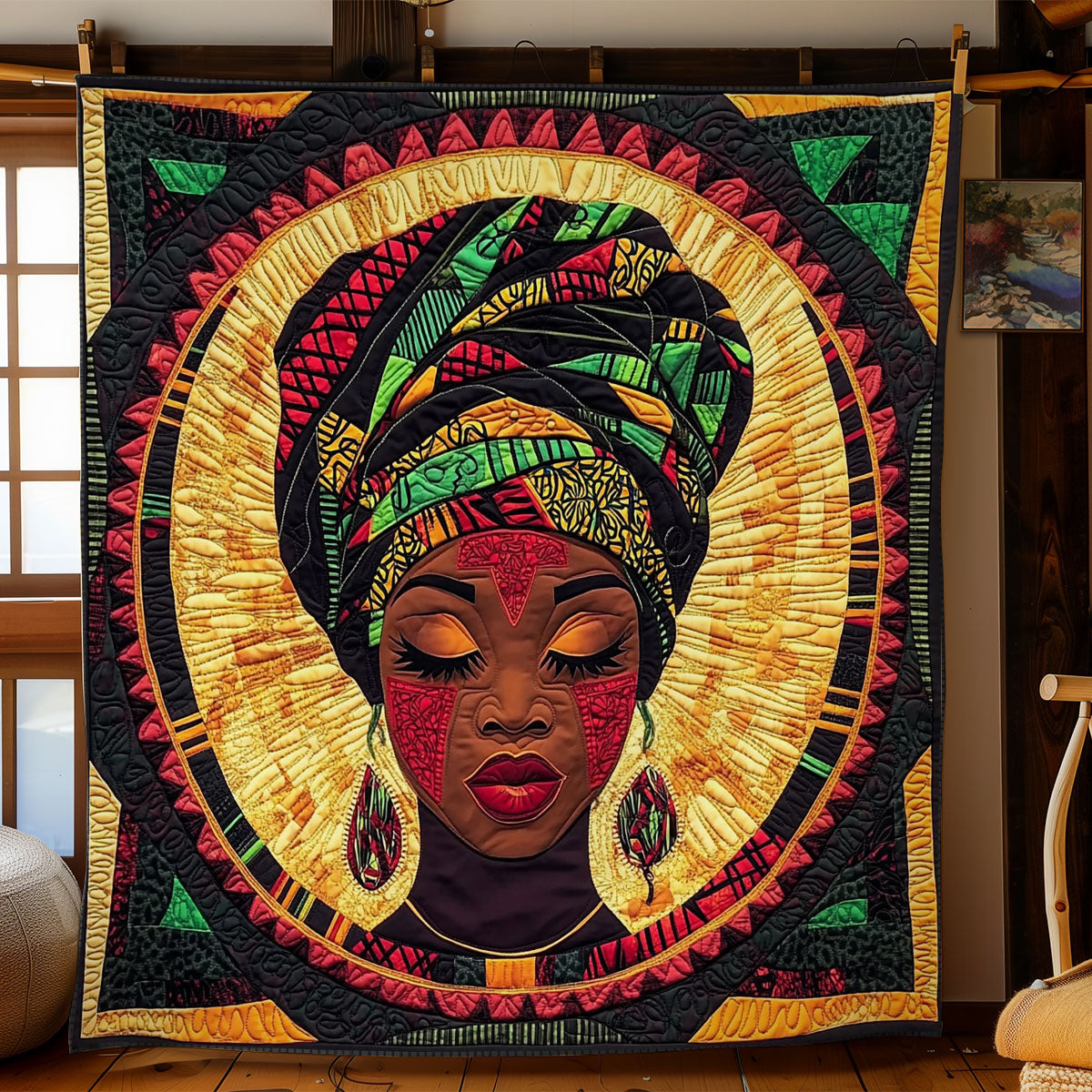The Sun Queen's Meditation Quilt Blanket African Art Throw Blanket Holiday Gifts For Native