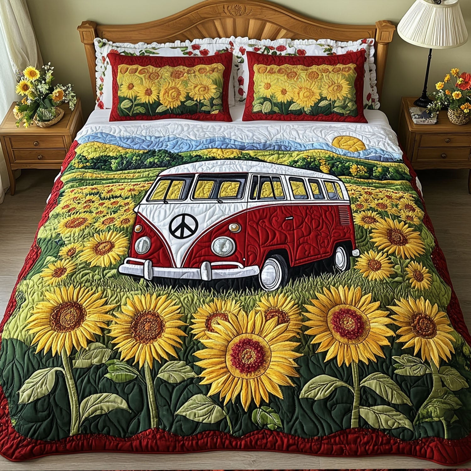 The Sunflower Journey Quilted Bedding Set Unique Bed Sheet Set Birthday Gift For Hippie Friend