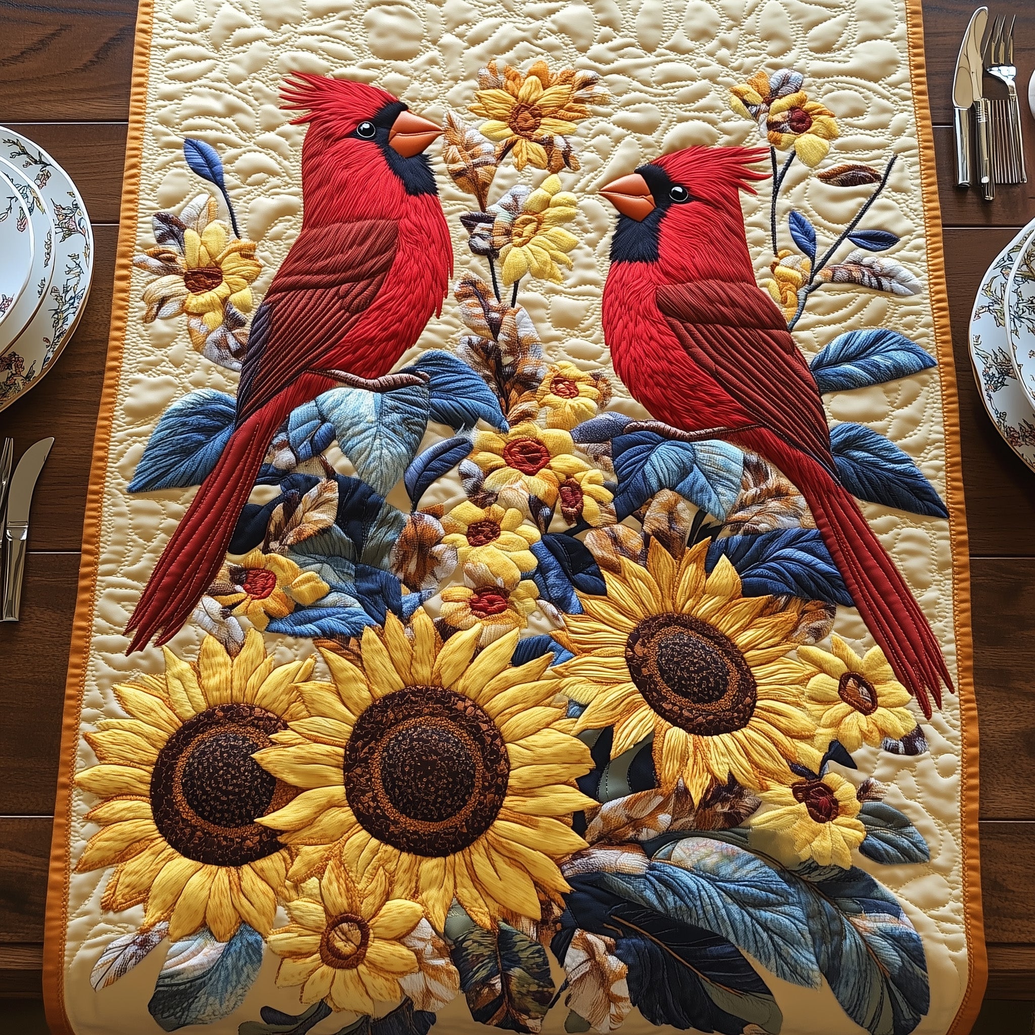 The Sunflower Perch Quilted Table Runner Christmas Theme Table Runner