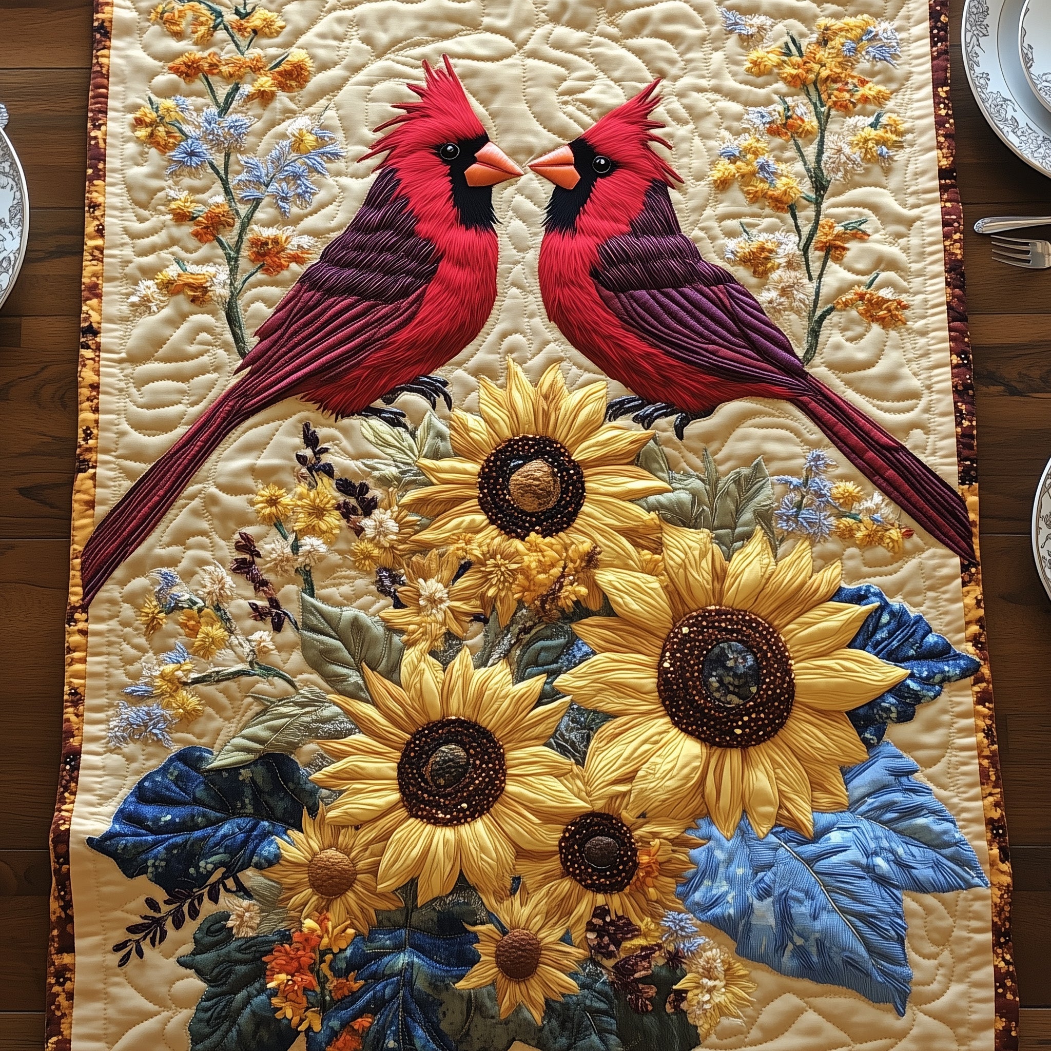 The Sunflower Perch Quilted Table Runner Holiday Table Runner Gift Idea