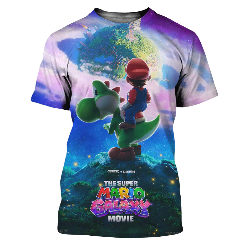 The Super Mario Galaxy Movie New Poster Mario Riding Yoshi T-Shirt Son Gifts