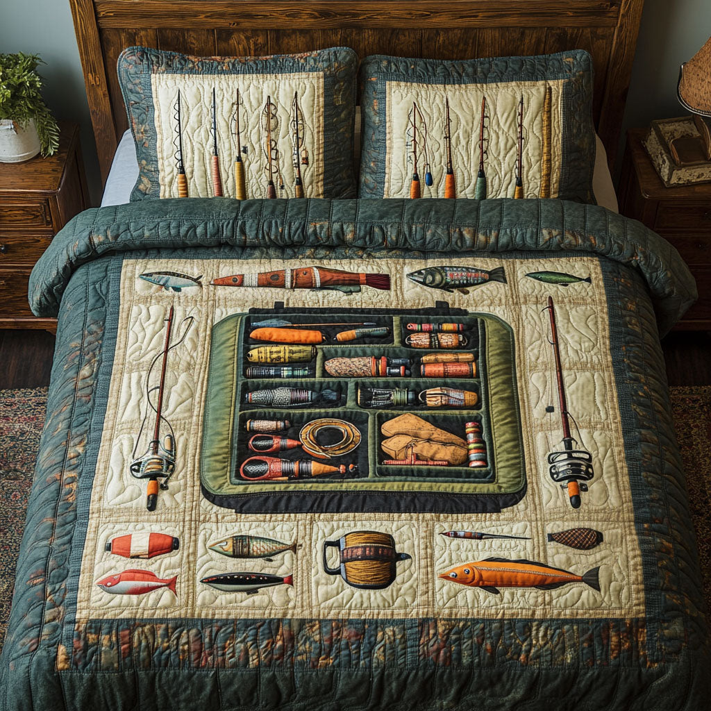The Tackle Box Quilted Bedding Set Cute Bedroom Decor Best Fishing Gifts