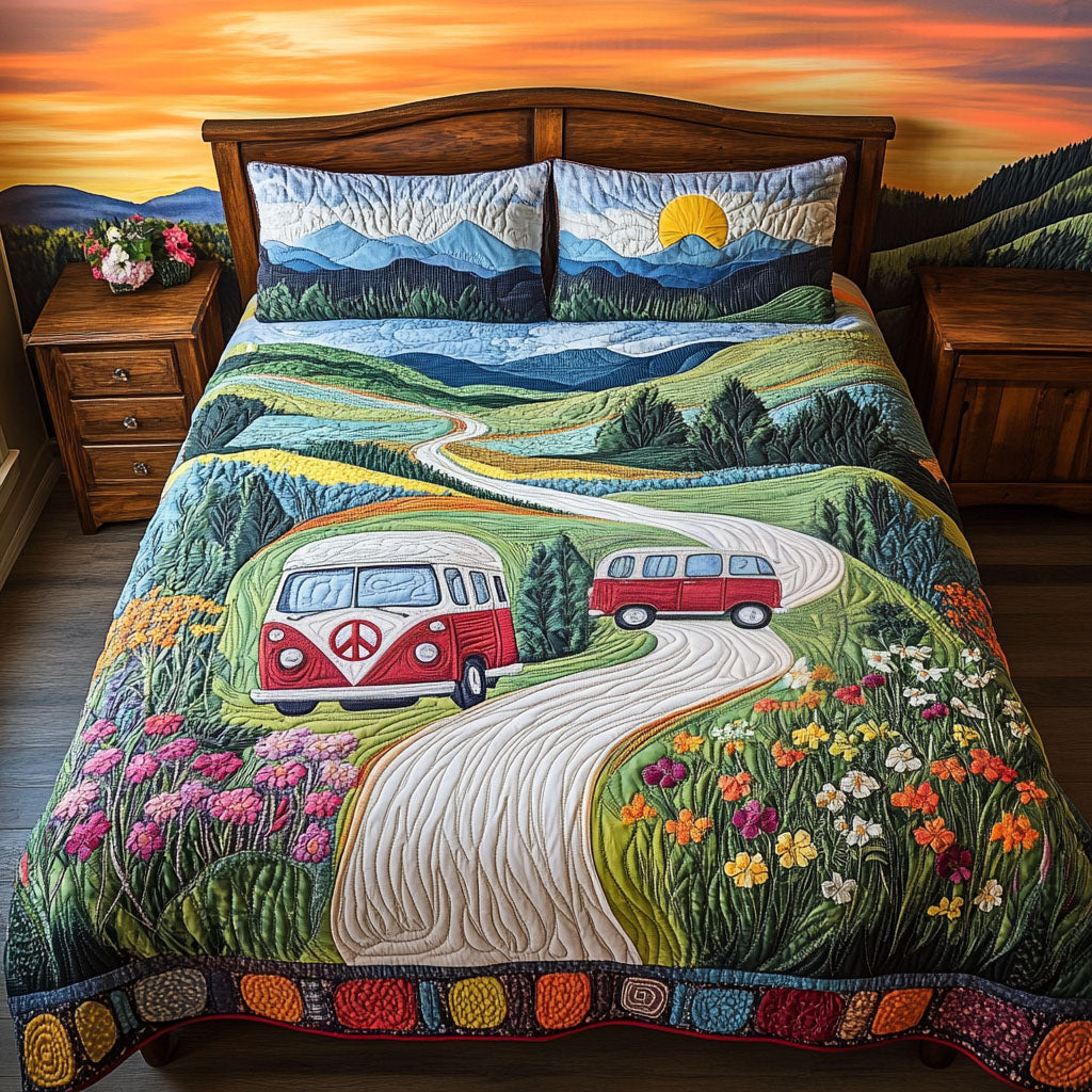 The Tennessee Van Adventure Quilted Bedding Set Holiday Duvet Covers Hippie Christmas Gifts
