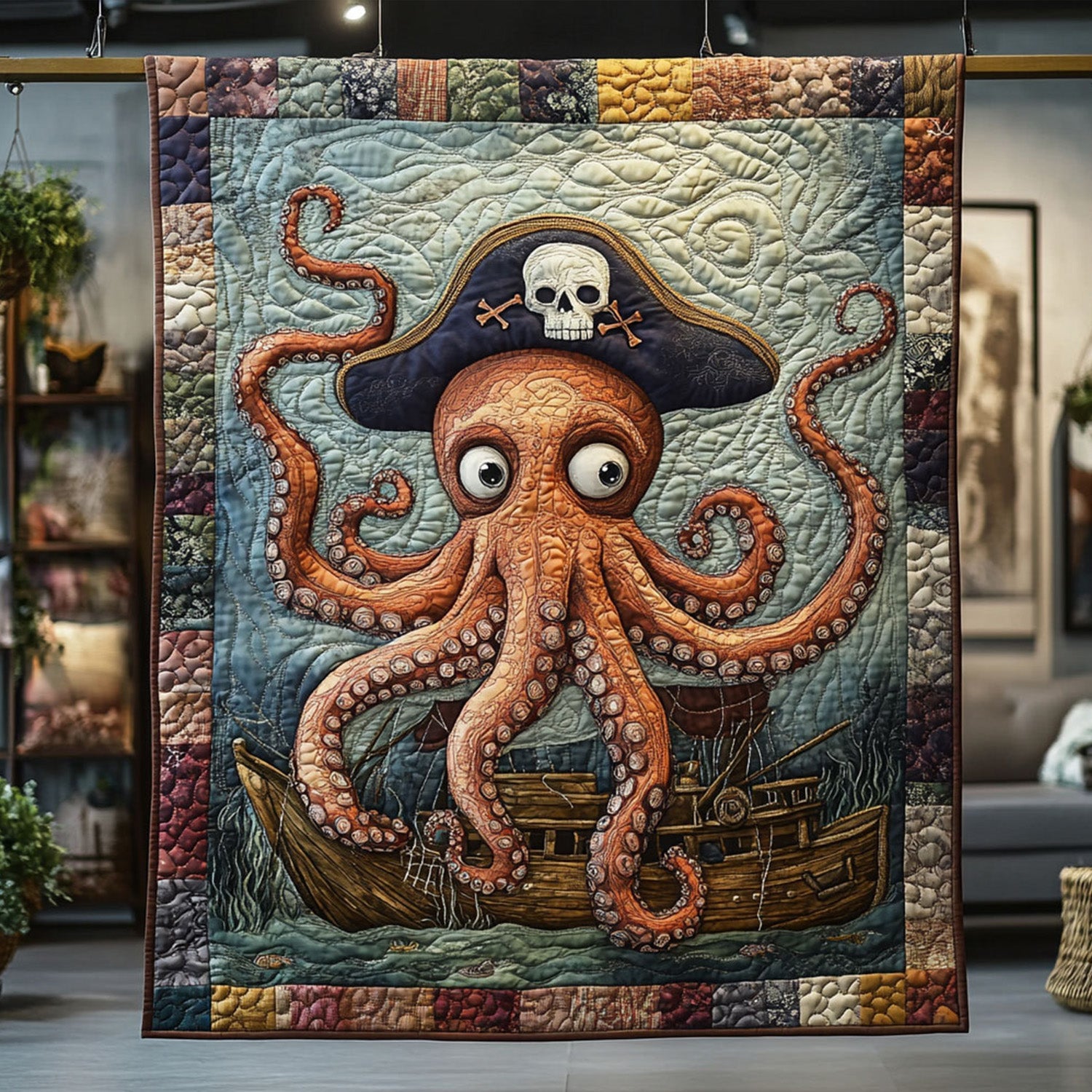 The Tentacled King Quilted Blanket Sofa Couch Throw Blanket Unique Octopus Gifts
