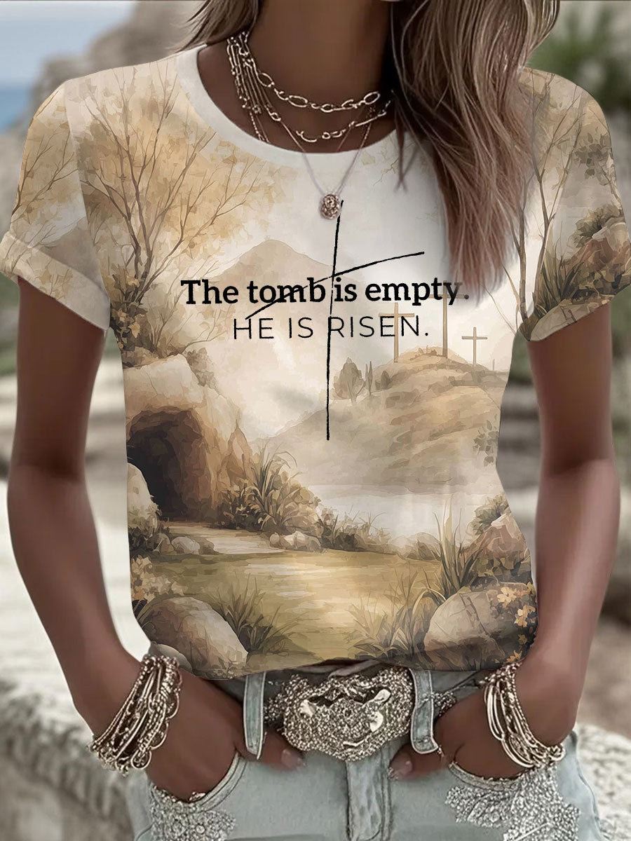 The Tomb Empty He Is Risen Shirt Women's Christian T-Shirt Faith Gifts For Mom