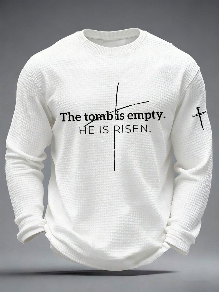 The Tomb Is Empty He Is Risen Christian Waffle Long Sleeve Shirt Cross Faith Shirt Gift for Men's