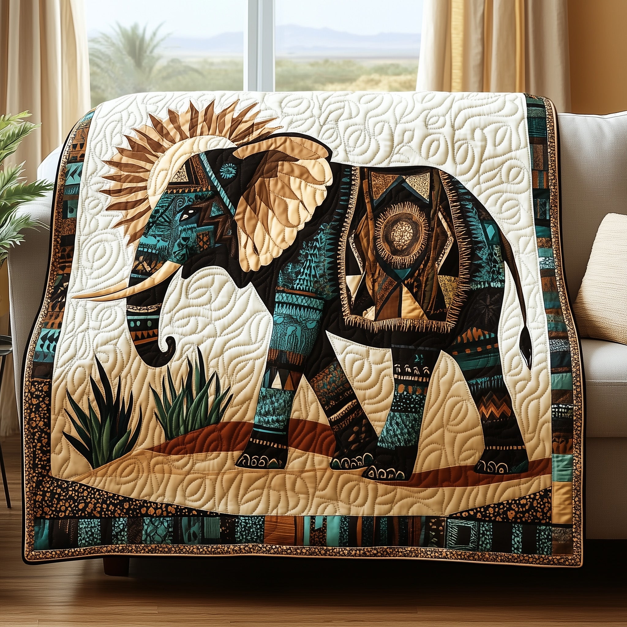 The Tribal Elephant Quilted Blanket Nice Throw BlanketGreat Elephant Themed Gifts