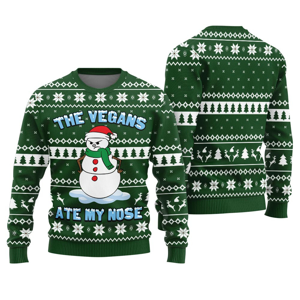 The Vegans Ate My Nose Snowman Ugly Christmas Sweater Seasonal Gift Merch for Cozy Christmas Vibes
