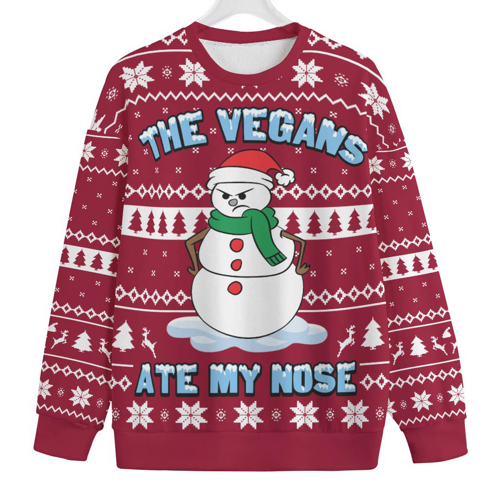 The Vegans Ate Snowman Nose Womens Plus Ugly Christmas Sweater Trendy Winter Sweatshirt for Cozy Moments