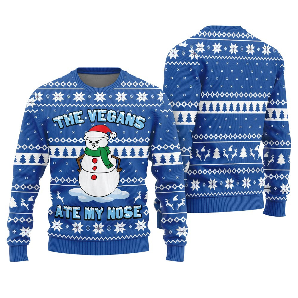 The Vegans Eat My Nose Snowman Christmas Sweater Men Cozy Christmas Sweater for Holiday Season