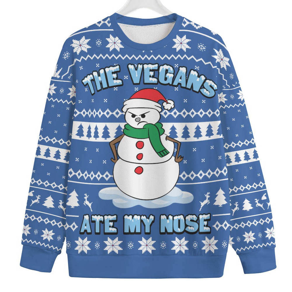 The Vegans Eat My Nose Snowman Mens Big And Tall Christmas Sweater Casual Winter Sweatshirt for Daily Comfort
