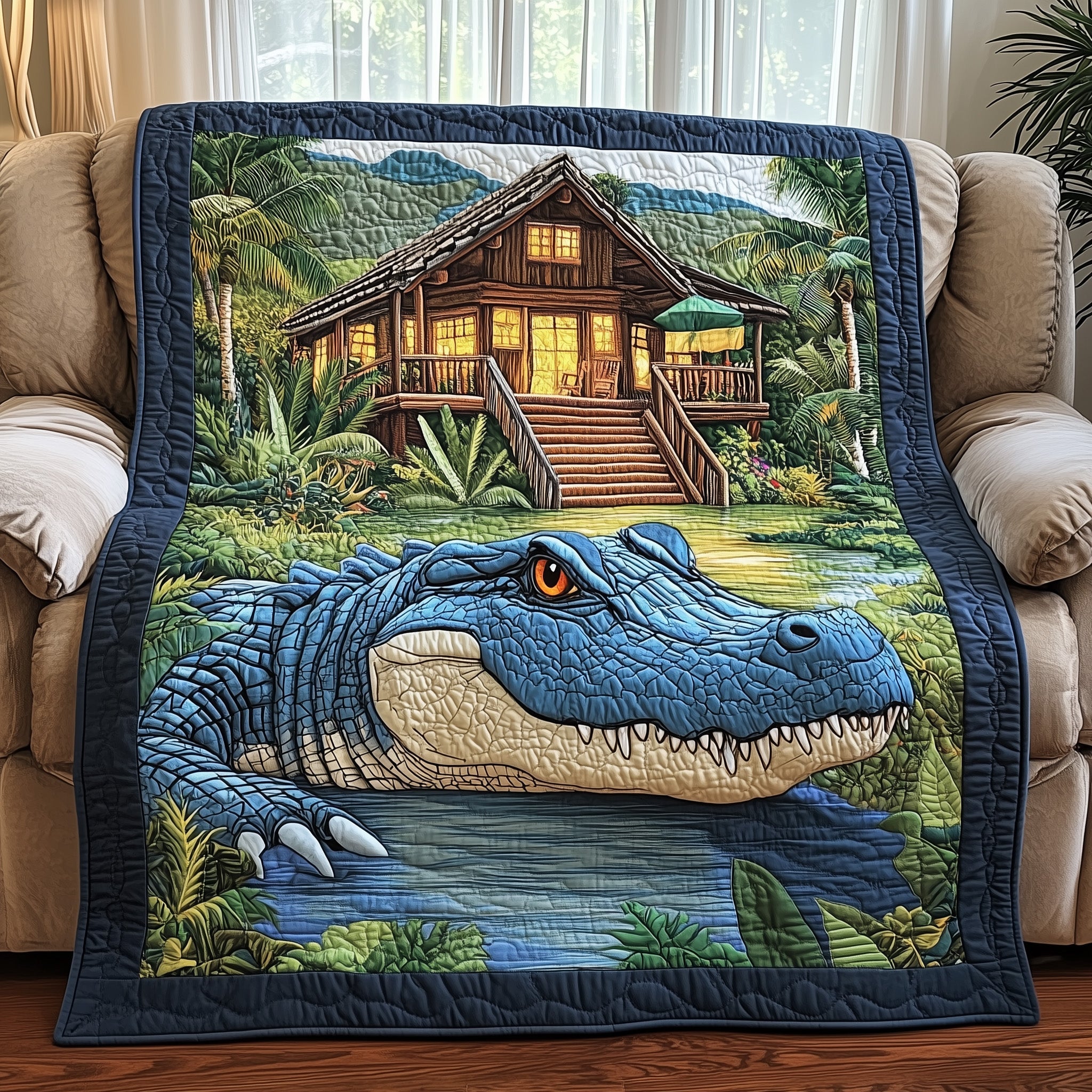 The Watcher in the Wild Quilted Blanket Nice Throw BlanketUnique Alligator Gifts Fro Him