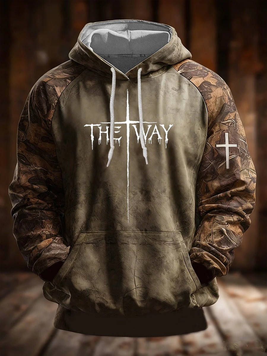 The Way Cross Camo Graphic Hoodie Men Christian Faith Apparel Hoodies Best Gift For Believers