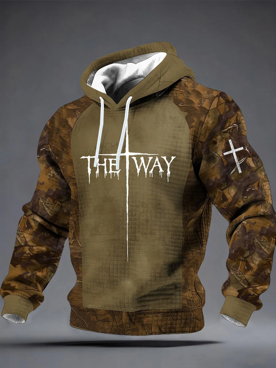 The Way Jesus Cross Camo Hoodie Men Christian Faith Apparel Graphic Hoodies Gift Ideas