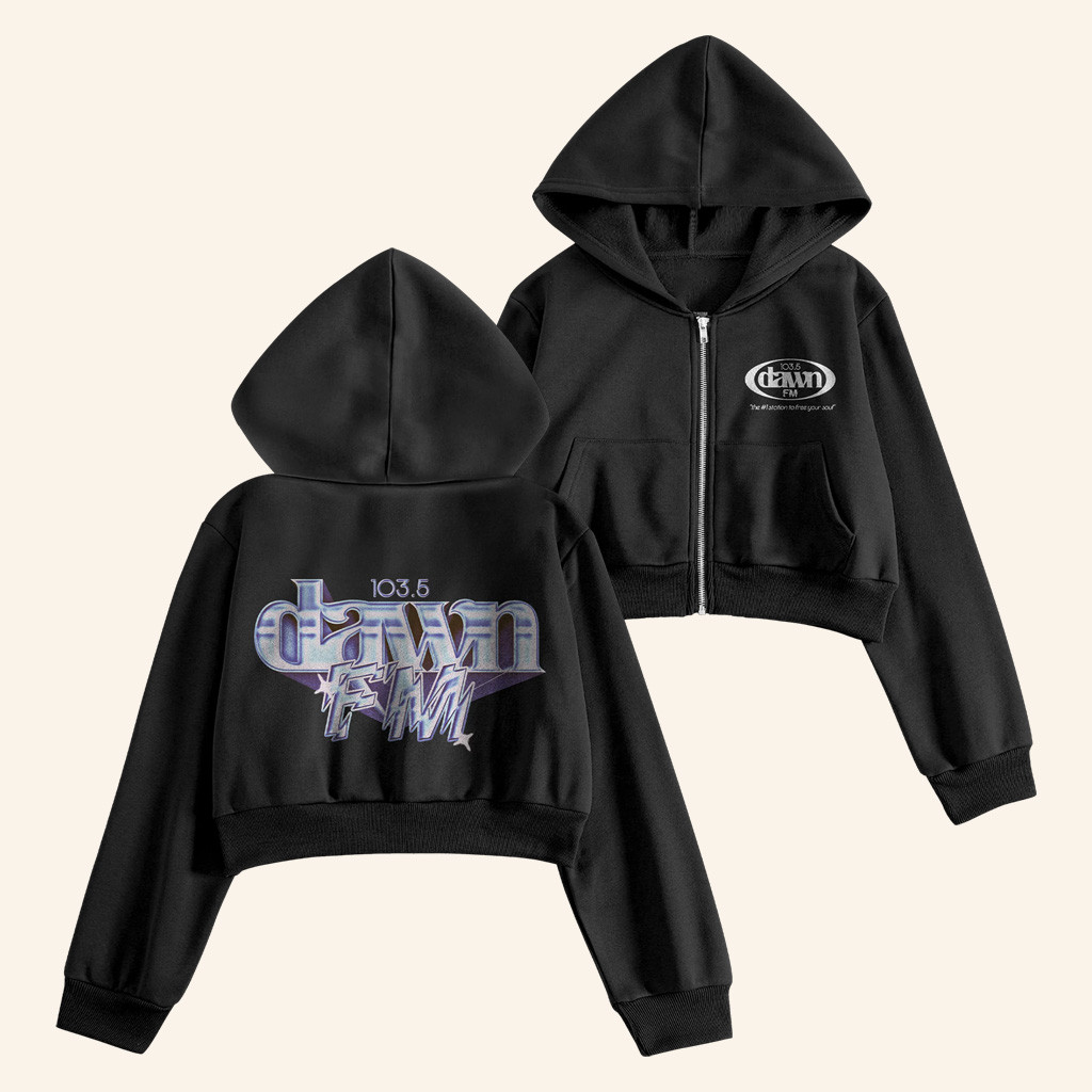 The Weeknd Merch Dawn FM Womens Cropped Zip Hoodie XO Merch Gifts For Girlfriend