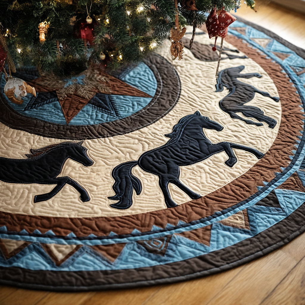 The Western Soul Christmas Quilted Tree Skirt Cover For Xmas Tree Base Gifts For People Who Like Horses