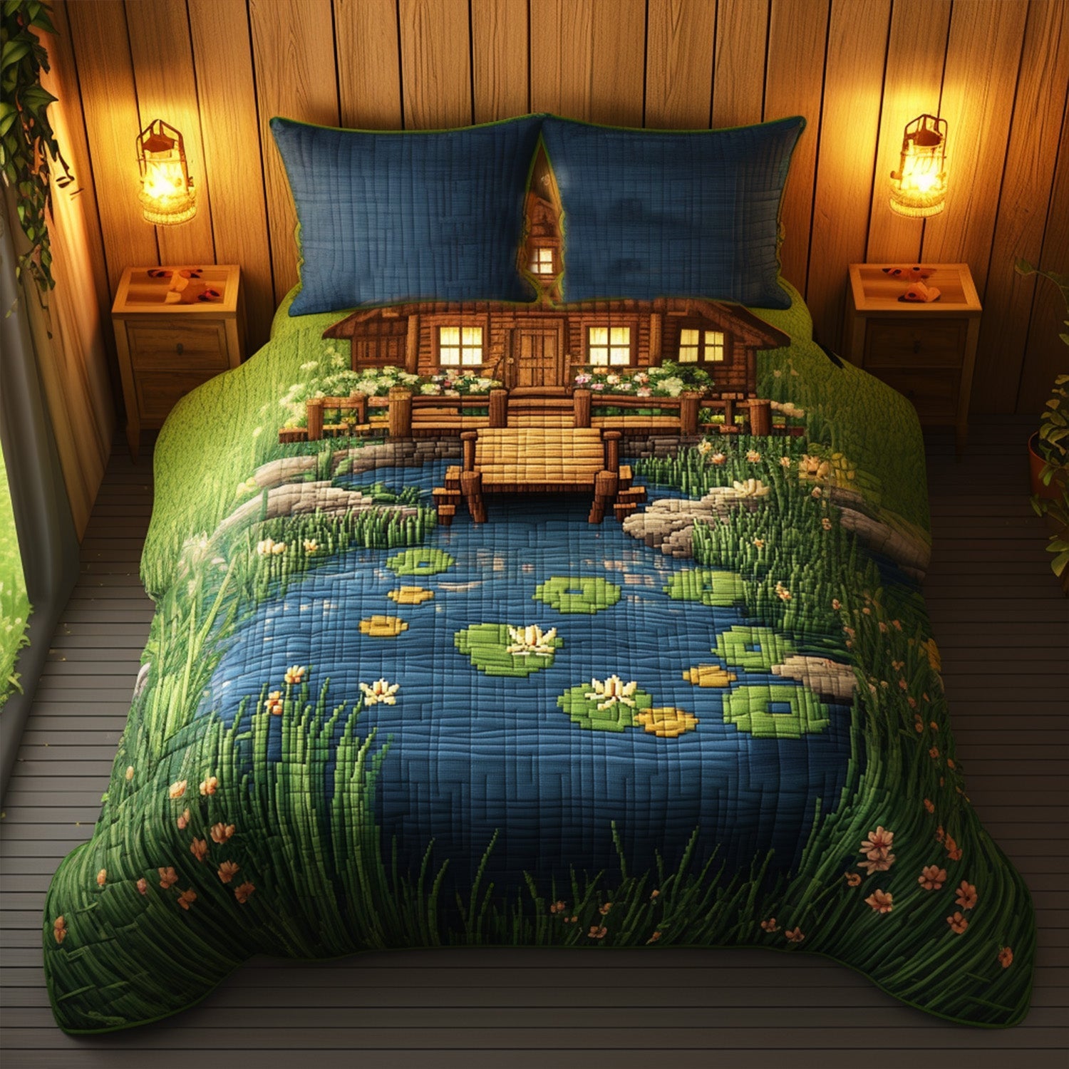 The Wharf Shack Quilted Bedding Set Holiday Duvet Cover Set Gifts For Fishing Lovers