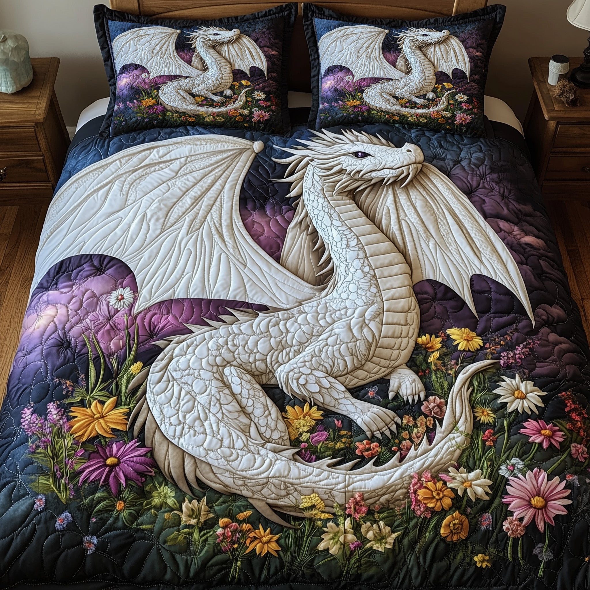 The White Guardian Quilted Bedding Set Duvet Cover Merchandise Best Gift For Dragon Lovers