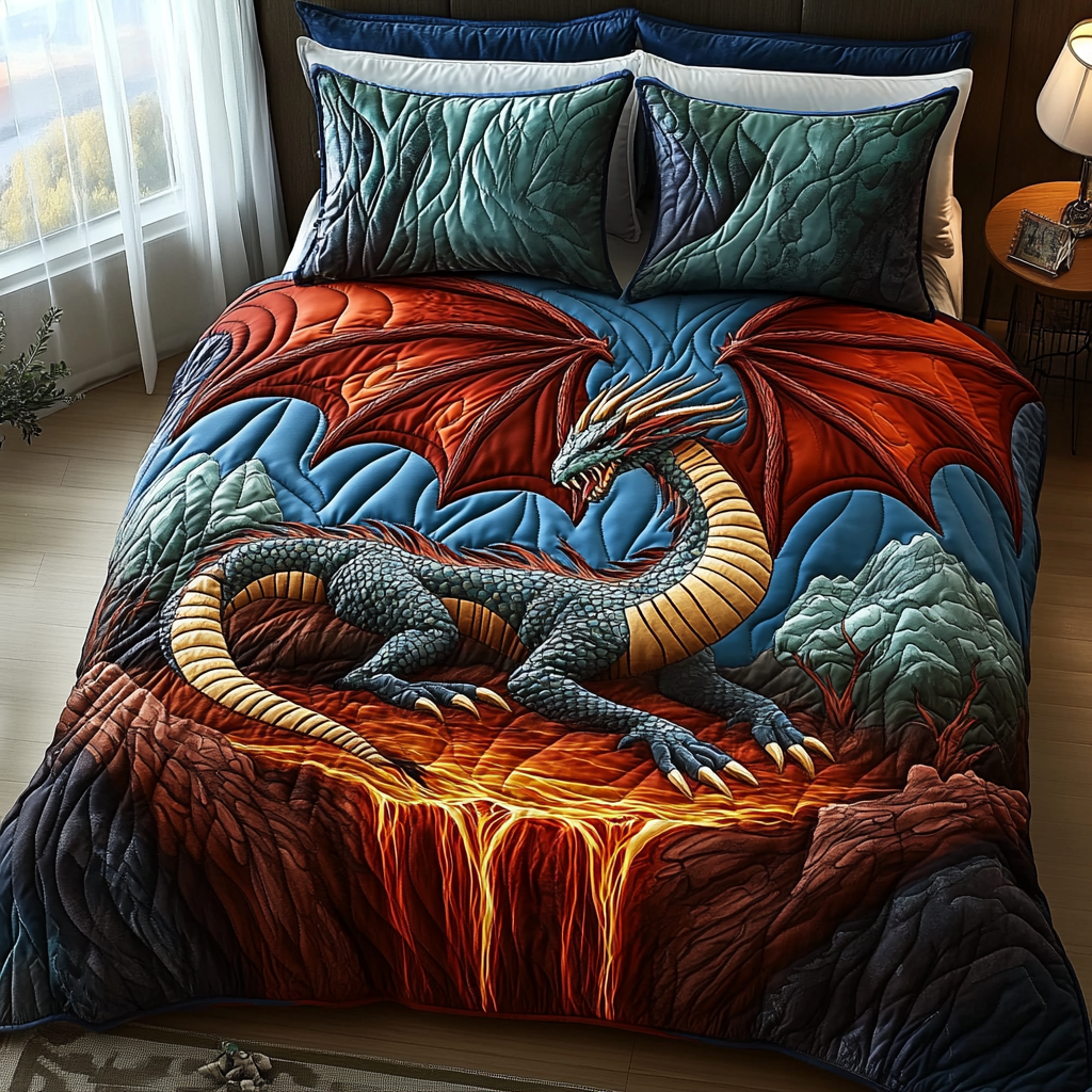 The Winged Myth Quilted Bedding Set Bedroom Decor Ideas Dragon Themed Gifts For Adults