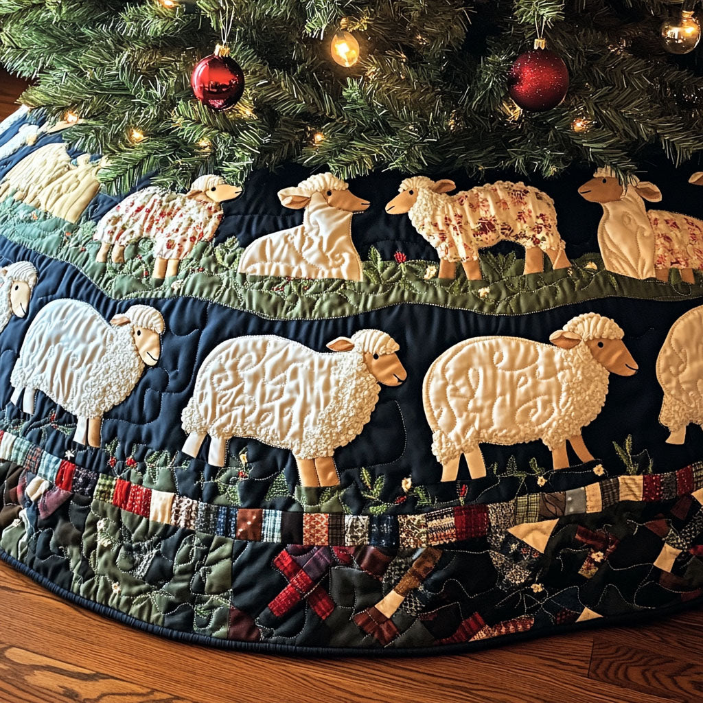 The Wool Gathering Quilted Christmas Tree Skirt Festive Christmas Tree Skirt for Holiday Decor