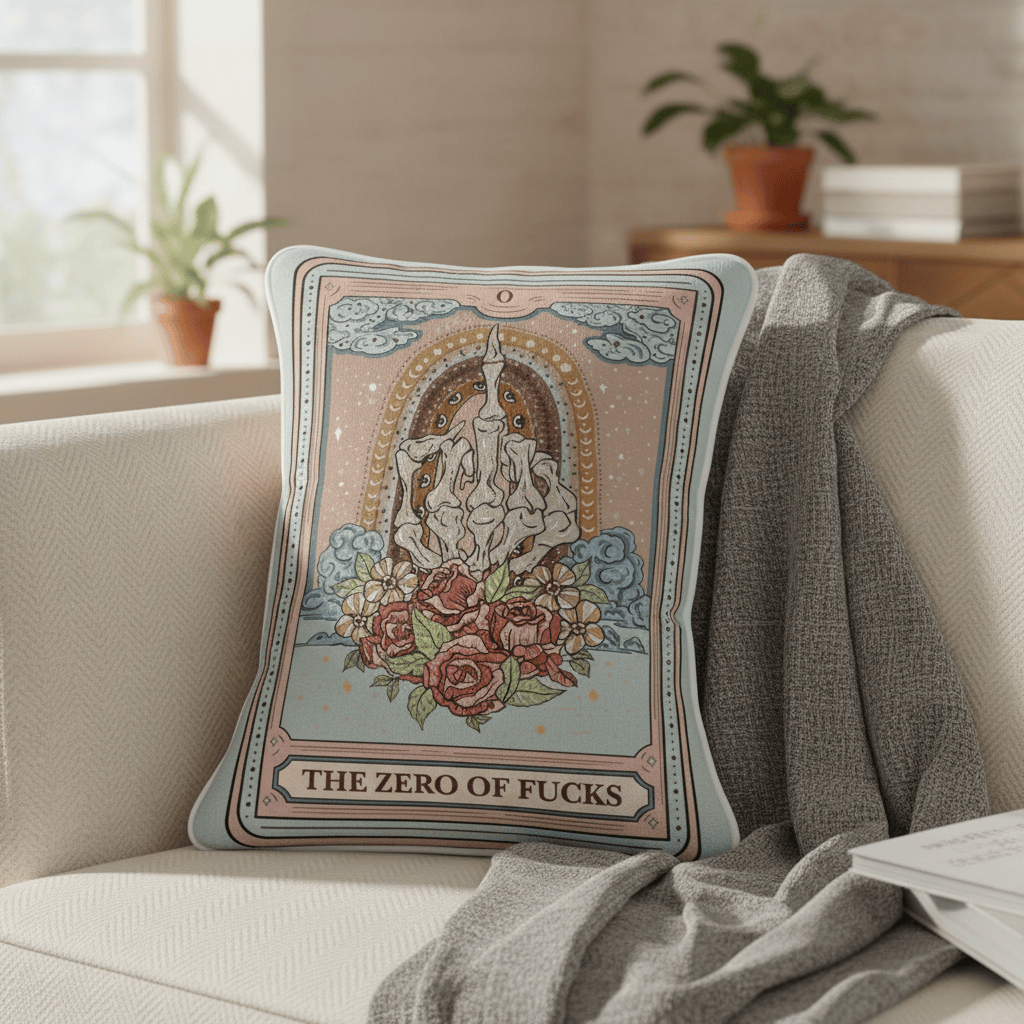 The Zero Of Fcks Tarot Pillow Fantasy Themed Sofa Accent Home Decor Gifts For Her