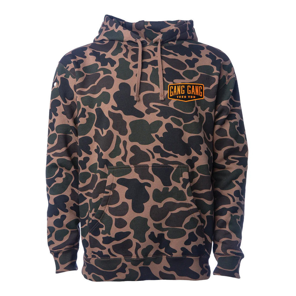 Theo Von Merch Gang Gang Patch Duck Camo Hoodie Unique Gifts For Husband Theo Von Merch Gang Gang Patch Duck Camo Hoodie Unique Gifts For Husband
