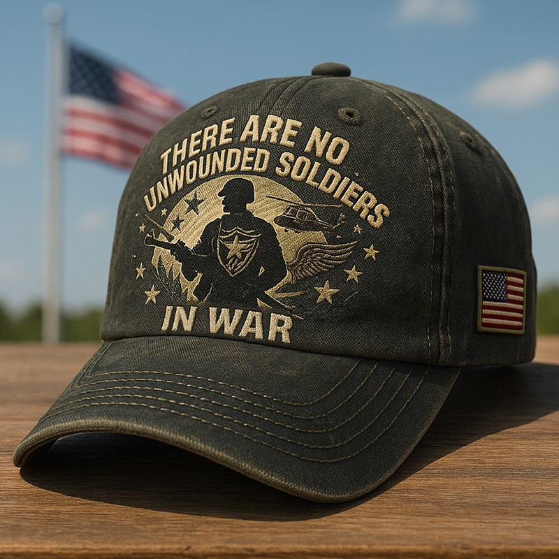 There Are No Unwounded Soldiers In War Hat American Flag Baseball Cap Best Veteran Gifts