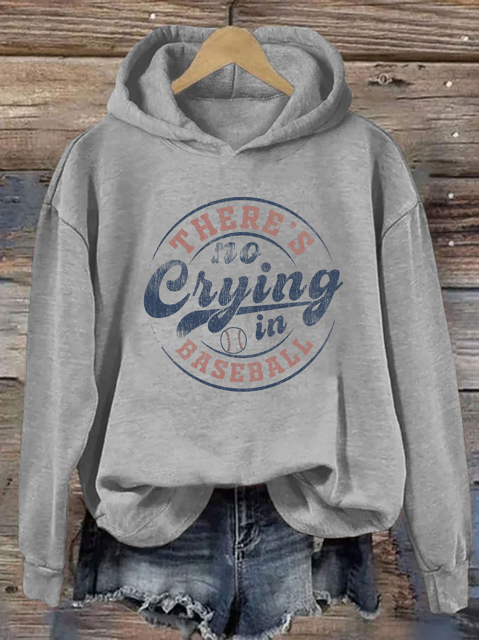 Theres No Crying In Baseball Hoodie Sport Themed Funny Hooded Sweatshirt Baseball Lover Gifts