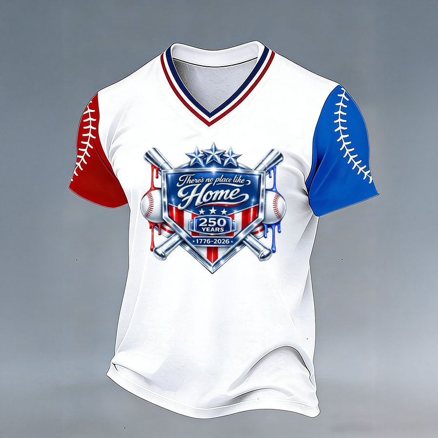 There's No place Like Home 250 Years 1776 2026 Baseball V-Neck Shirt USA Baseball Clothes