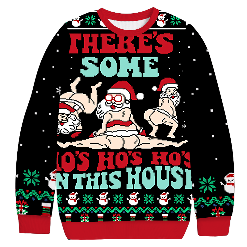 There's Some Ho Ho HO Christmas Ugly Sweatshirt Christmas Party Novelty Sweater Gift Ideas