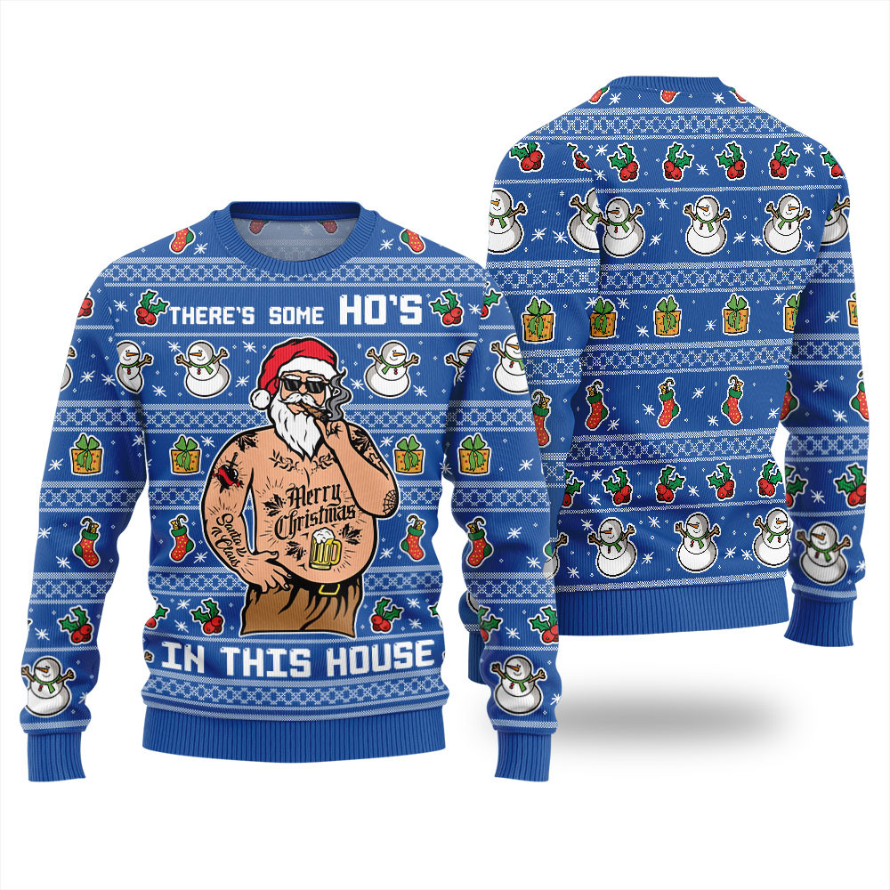 Theres Some Hos In This House Christmas Sweater Men Cute Christmas Sweatshirt for Holiday Spirit