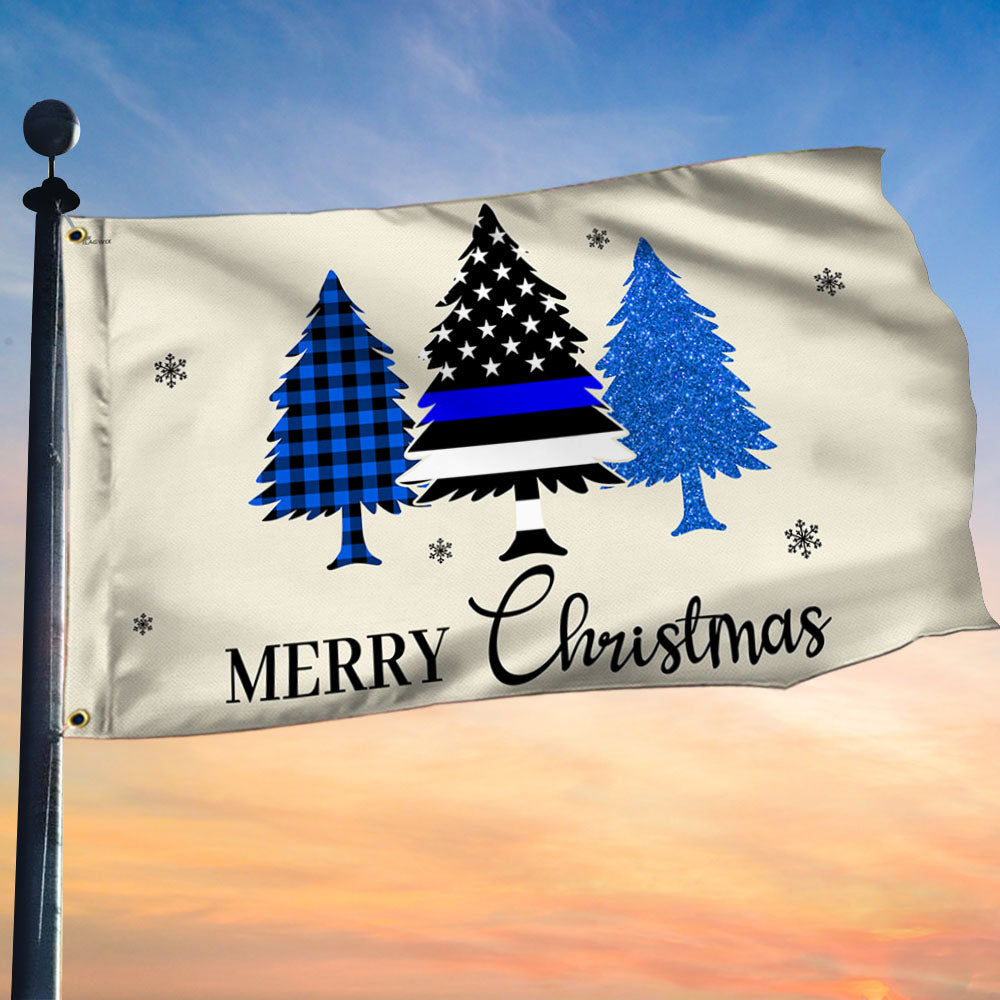 Thin Blue Line Merry Christmas Flag Police Law Enforcement Grommet Flag For Holiday Deco