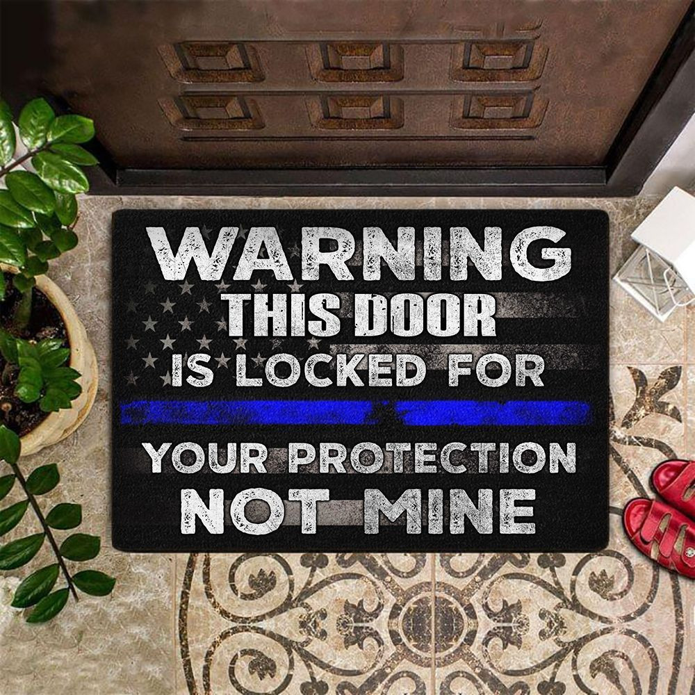 Thin Blue Line Warning This Door Is Locker Doormat Unique Funny Sayings Welcome Mat
