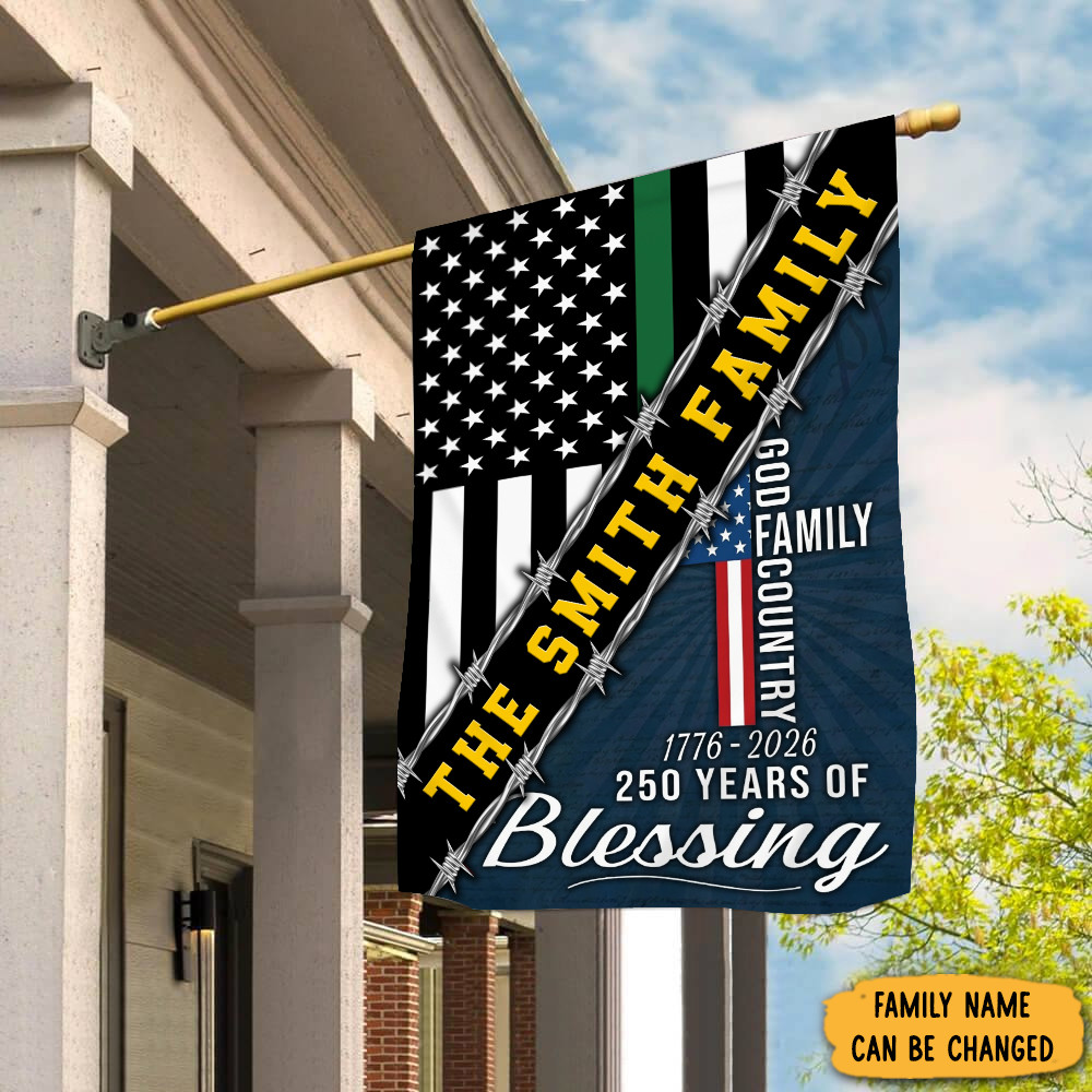 Thin Green Line 250 Years of Blessing God Family Country 1776 2026 Flag Patriotic Home Decor