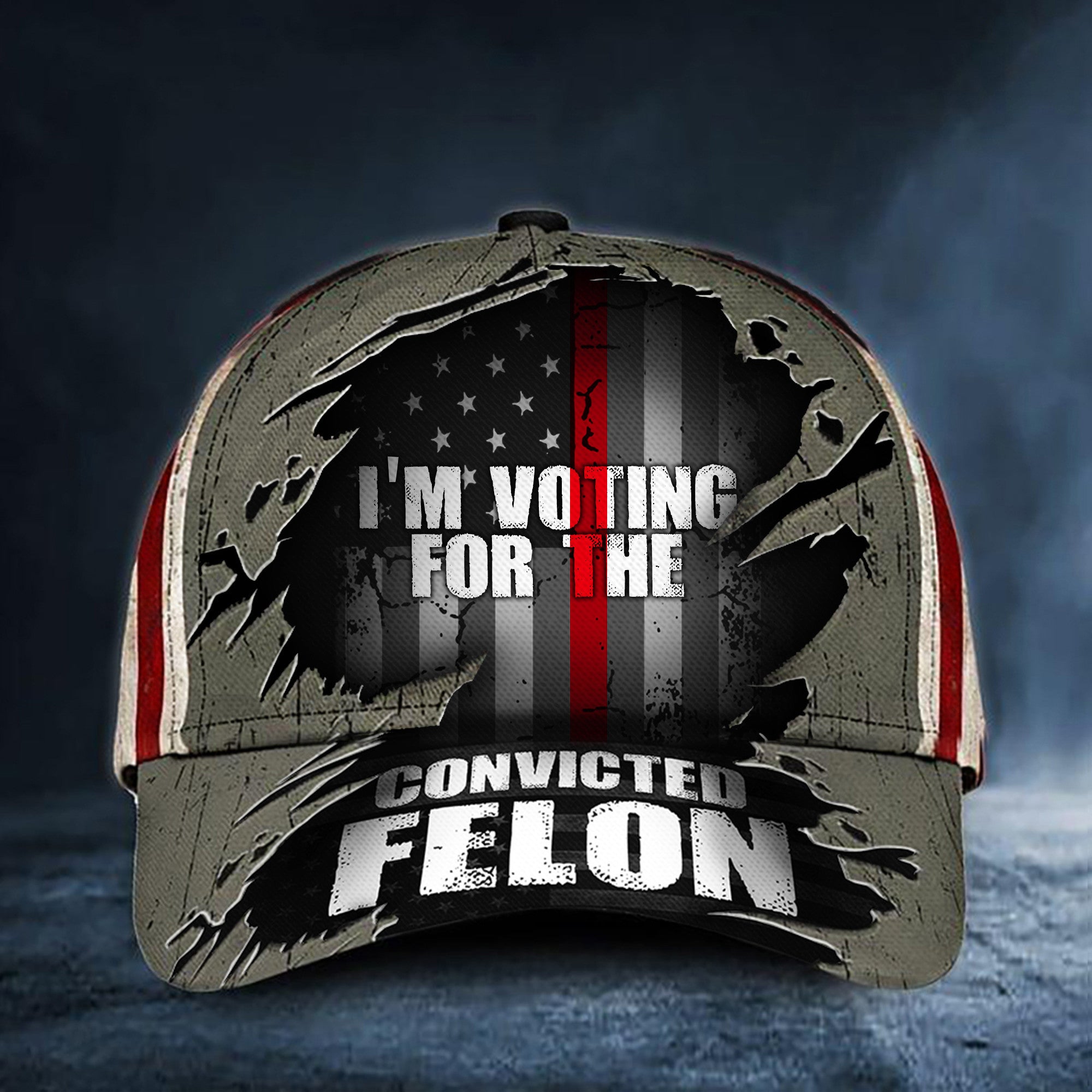 Thin Red Line I'm Voting For The Convicted Felon Texas Flag Hat Firefighter Vote For Felon