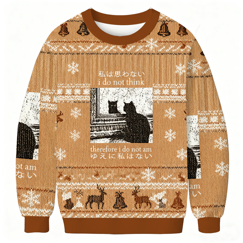 Thinking Cat Christmas Ugly Sweatshirt Christmas Party Novelty Sweater Gift Ideas