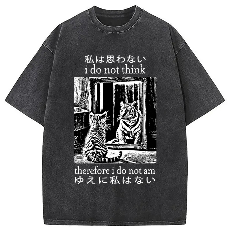 Thinking Cat Japanese Washed T-Shirt Unisex Streetwear Graphic Style Gifts For Friends