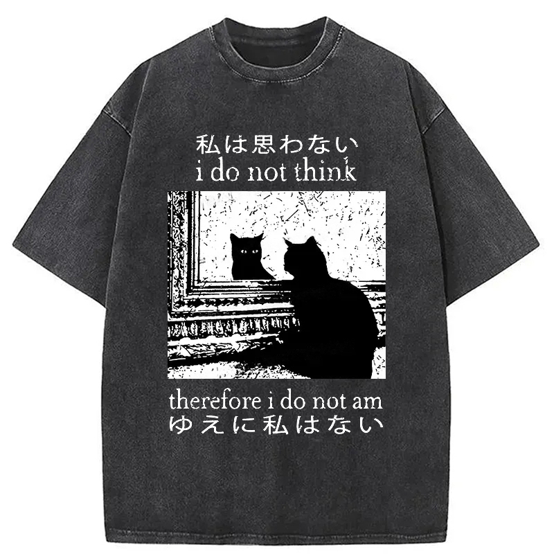 Thinking Cat Washed T-Shirt Retro Streetwear Graphic Top Gifts For Her