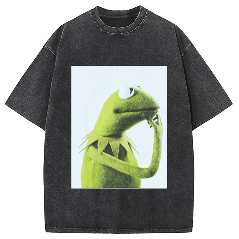 Thinking Kermit Washed T-Shirt Casual Vintage Everyday Look Gifts For BFF