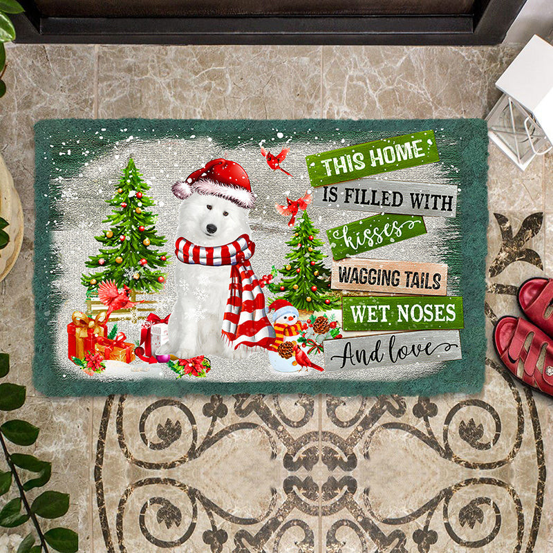 This Home Is Filled With Kisses Samoyed Doormat Door Christmas Decorations Cool Gifts For Dog