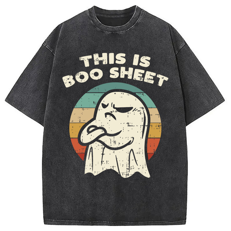 This Is Boo Sheet Ghost Retro Halloween Washed T-Shirt Cool Urban Street Style Shirt Gifts For Best Friend