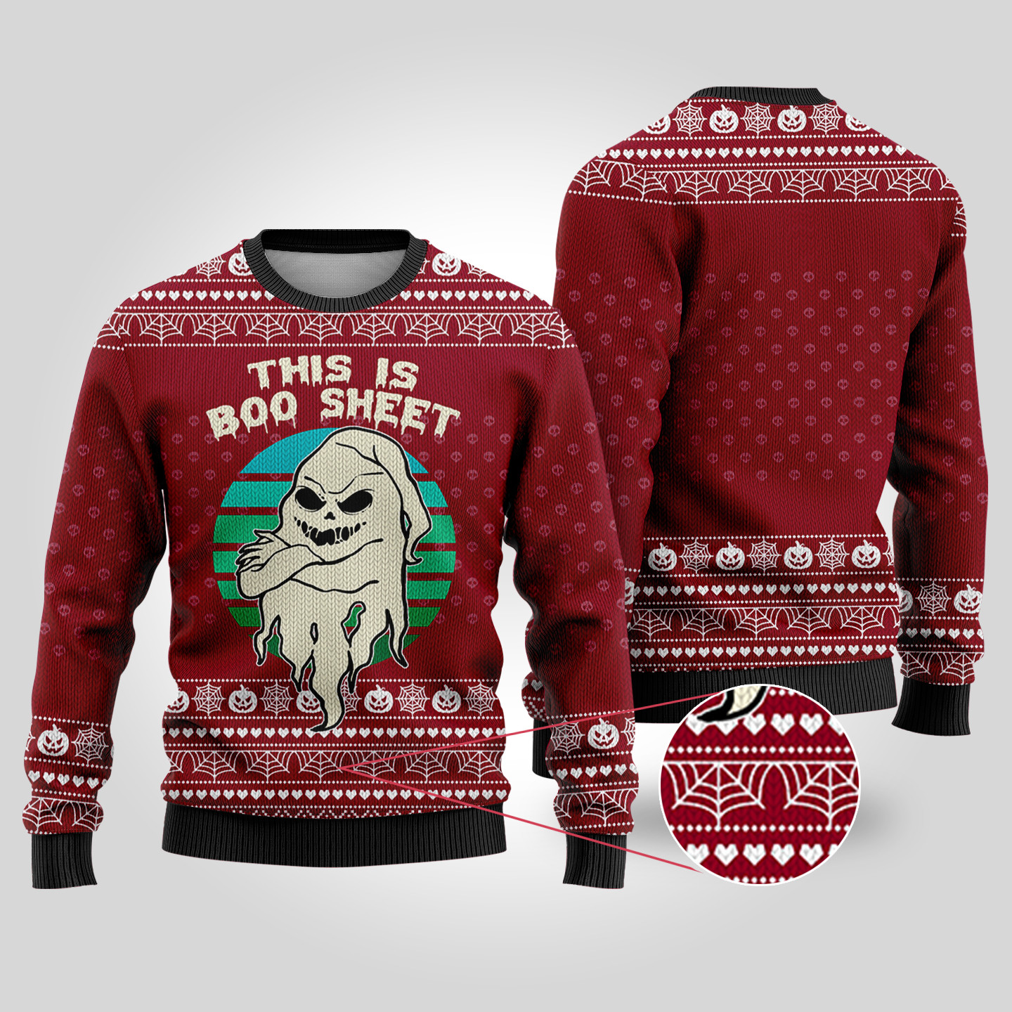 This Is Boo Sheet Ugly Halloween Sweater Cardinal Red Trendy Christmas Sweater for Winter Outfits