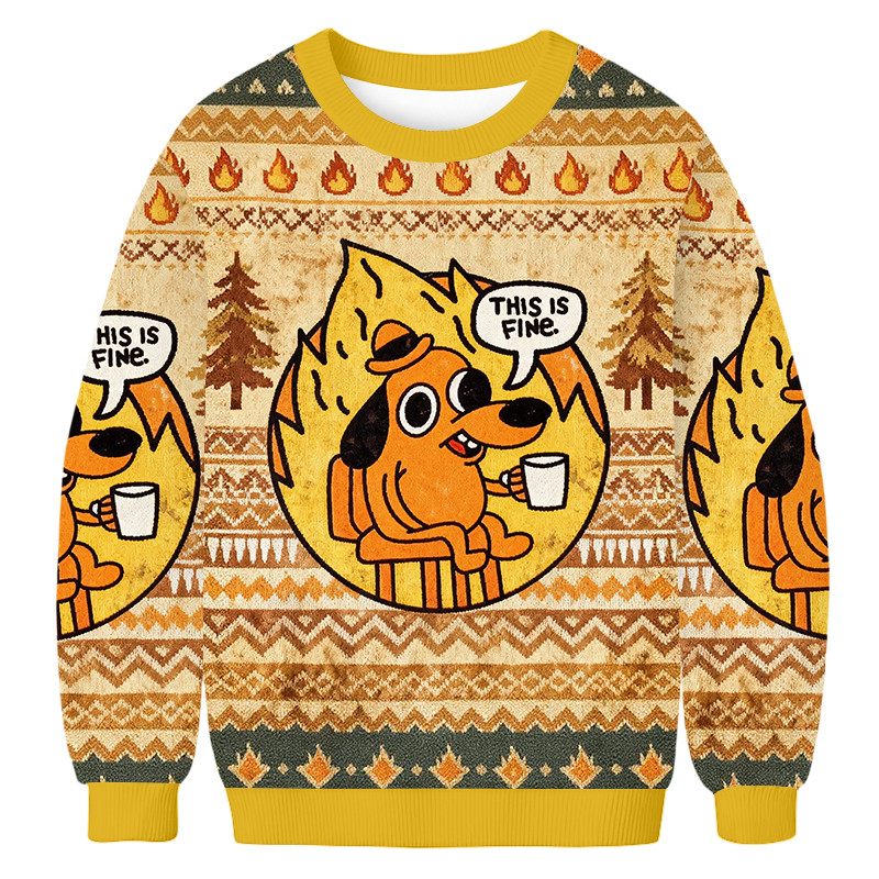 This Is Fine Dog On Fire Ugly Sweater Funny Animal Sweater Dog Lover Gifts