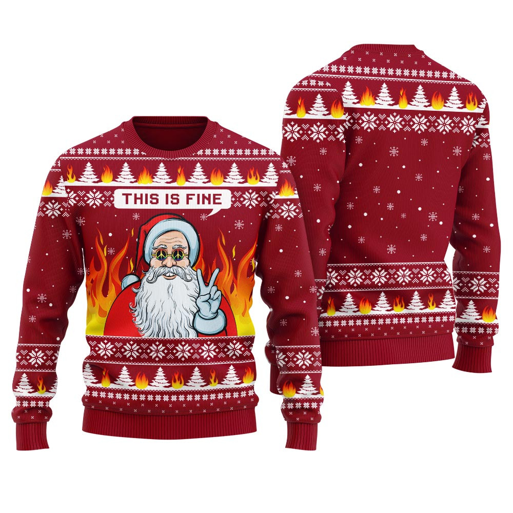 This Is Fine Santa Say Hi Mens Ugly Christmas Sweater Custom Christmas Sweatshirt for Family Matching