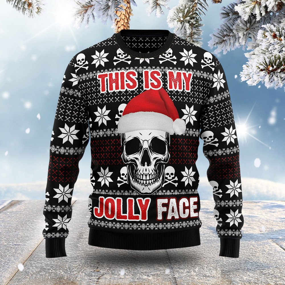 This Is My Jolly Face Ugly Christmas Sweater Winter Clothing Skull Lover Christmas Gifts