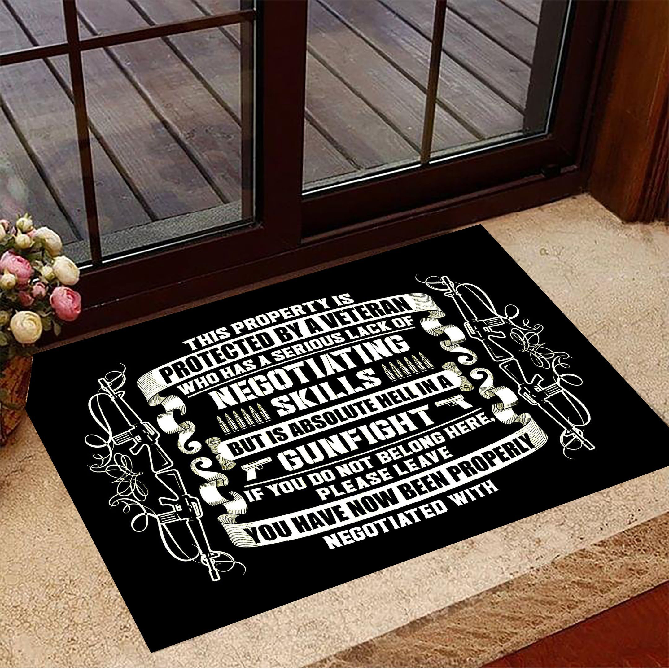 This Property Is Protected By A Veteran Gun Doormat Cool Welcome Mat Proud Veteran Gift