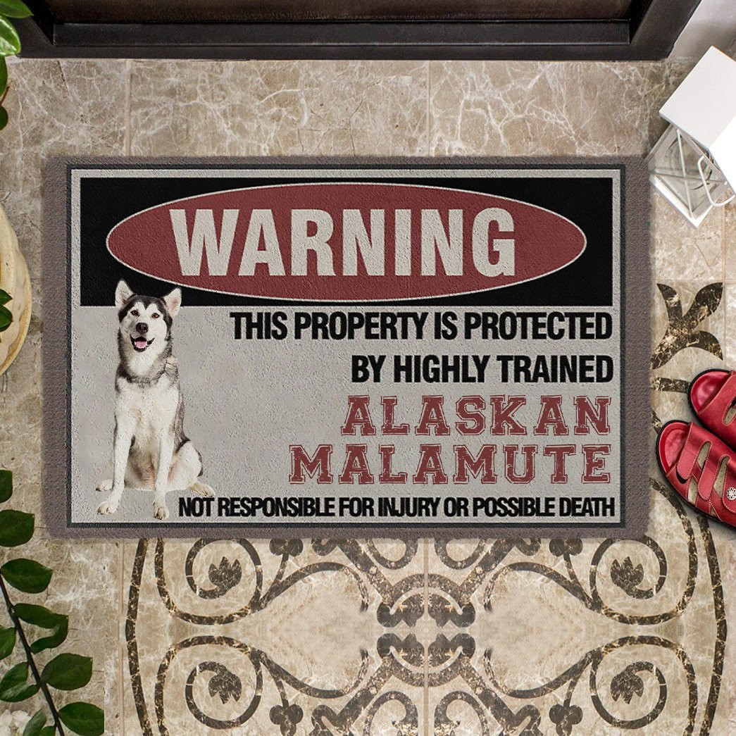 This Property Is Protected By Highly Trained Alaskan Malamute Doormat Family Christmas Gifts