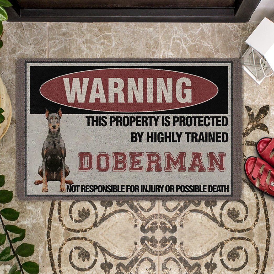 This Property Is Protected By Highly Trained Doberman Doormat Xmas Present For Dog Lovers
