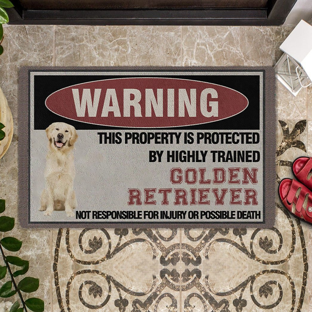 This Property Is Protected By Highly Trained Golden Retriever Doormat Great Gifts For Pet Lovers