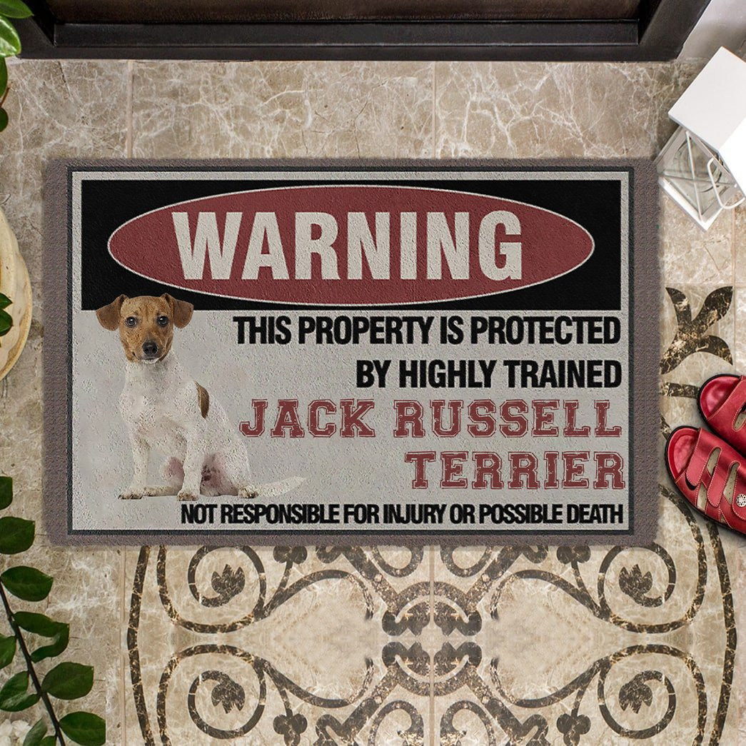 This Property Is Protected By Highly Trained Jack Russell Terrier Doormat Dog Related Presents